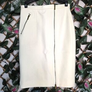 49) J. CREW Cream WOOL Pencil Skirt with Zipper Detail Sz. 00